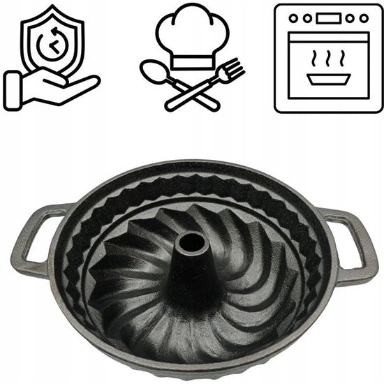 Hage gietijzeren tulbandvorm 3 liter – cakevorm voor oven en grill, zwart – foto 4