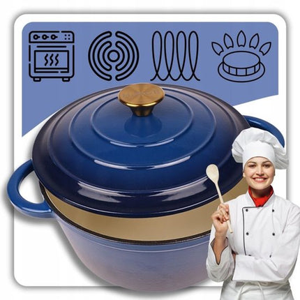 Hage - Braadpan - Geëmailleerde Gietijzeren Braadpan - Casserole - Geschikt voor Inductie, Gas & Oven - Inclusief Pannenonderzetter & Handgreepbeschermers - 5 Liter - Ø26 x 18 cm - Blauw
