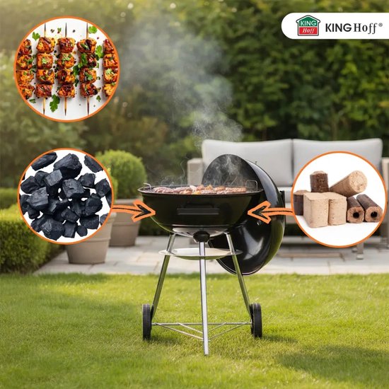 Barbecue boule Kinghoff avec couvercle et roulettes – Ø43 cm – Noir