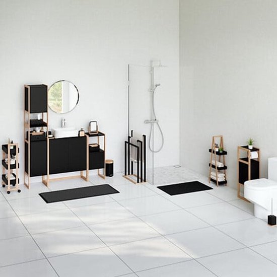 Toiletrolhouder Natureo met reserverolkastje – zwart met bamboe, 80 cm hoog – foto 2