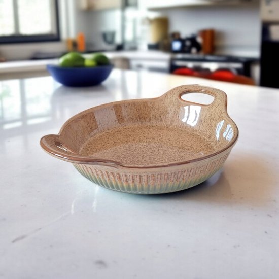 Keramische ovenschaal rond met handgrepen, 900 ml, Ø22 cm, lichtbruin