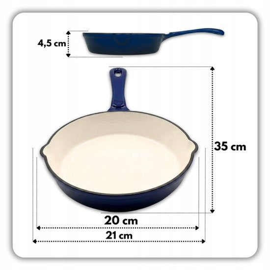 Hage - Ensemble de cuisine 3 pièces - Poêle en fonte 20 cm & Cocotte 5L avec couvercle - 2 Moulins à sel et poivre manuels 100 ml - Émaillé - Induction, Gaz & Four - Bleu