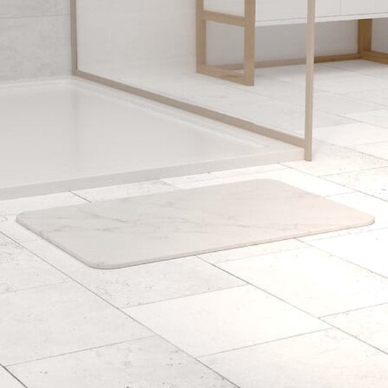 Diatomaceous Earth Bath Mat - Quick-Drying Bathroom Mat - Non-Slip Stone Bath Mat - Absorbent Shower Mat - Durable Diatomite Bath Mat - 60 x 39 cm - White