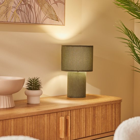 Atmosphera Jolina corduroy tafellamp groen – geribbeld katoen, Ø 17 x 28 cm – foto 5