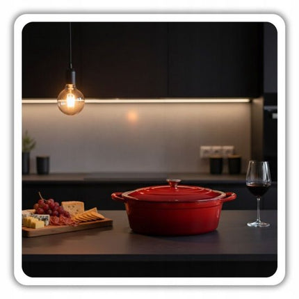 Hage - Braadpan - Geëmailleerde Gietijzeren Braadpan met Deksel - Oven & Inductie Geschikt - Voor Braden, Stoven en Ovenschotels - 6 Liters - 34 x 26 x 18 cm - Rood
