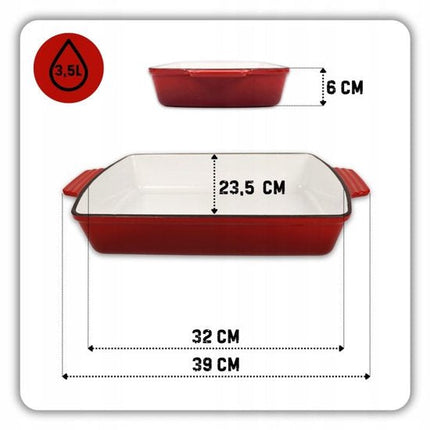 Hage - Gietijzeren Ovenschaal - Ovenschaal - Geëmailleerde Bakvorm - Voor Ovengerechten, Vlees, Taart en Ovenschotels - 3.5 Liters - 32 x 23.5 x 6 cm - Rood