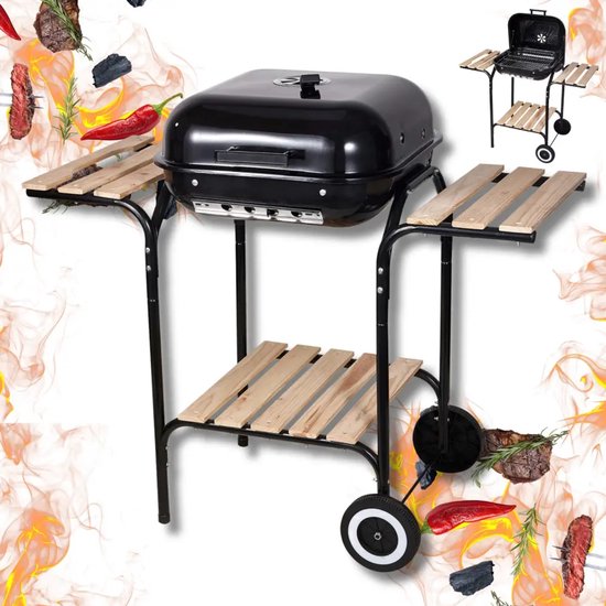 Kinghoff houtskoolbarbecue KH-2034 – BBQ met deksel, zijtafels en wielen – foto 7