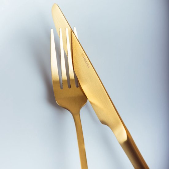 HOMLA - Abele Besteckset - 16-teiliges Luxus-Besteckset - Schillerndes Besteckset - Modernes Tafelbesteck - Löffel, Gabeln & Messer - Edelstahl - Gold