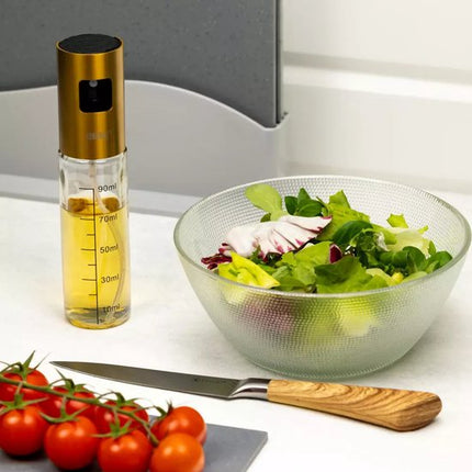 Oliespray - Olie Spray Fles - Olie & Azijn Verstuiver - RVS en Glas - 100ml - 4 x 18 cm - Goud