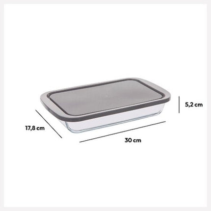 Glazen Ovenschaal Set - Set van 3 - Ovenschalen met Deksel - Magnetronbestendig - Voor Bakken, Bewaren en Opwarmen - Rechthoekige, Ovale en Ronde Bakschaal - Grijs & Transparant