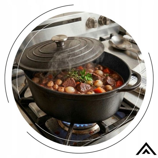 Hage - Bräter - Gusseiserner Bräter mit Deckel - Für Induktion, Gas, Backofen, Grill und Feuer - 6,2 Liter - 34 x 25 x 13,5 cm - Schwarz