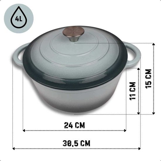 Hage - Kookpan - Gietijzeren Pot met Deksel - Geëmailleerd - Inductie & Oven Geschikt - Inclusief Mini Ovenhandschoenen & Onderzetter - Voor Braden, Stoven, Soep & Brood - 4 Liters - Ø24 cm - Mintgroen