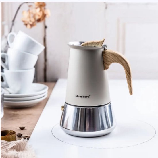 Klausberg Espresso Koffiemaker - 300 ml Inductie – RVS – KB-7995 Beige/Zilver