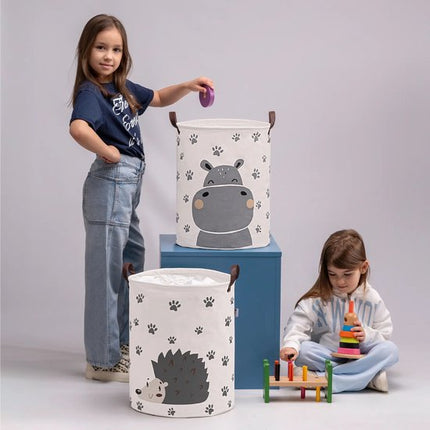 SIPO Speelgoedmand - Opbergbak - Opbergmand - Set van 2 - Hedgehog & Hippo Design - Opvouwbare Katoen Mand - Met Waterdichte Voering - Voor Speelgoed & Kleding - XL - 43 Liters - 35 x 35 x 45 cm - Multicolor