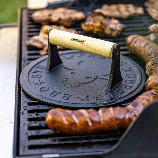 Kinghoff KH-1759 gietijzeren hamburgerpers – houten handvat, Ø 18 cm – foto 5