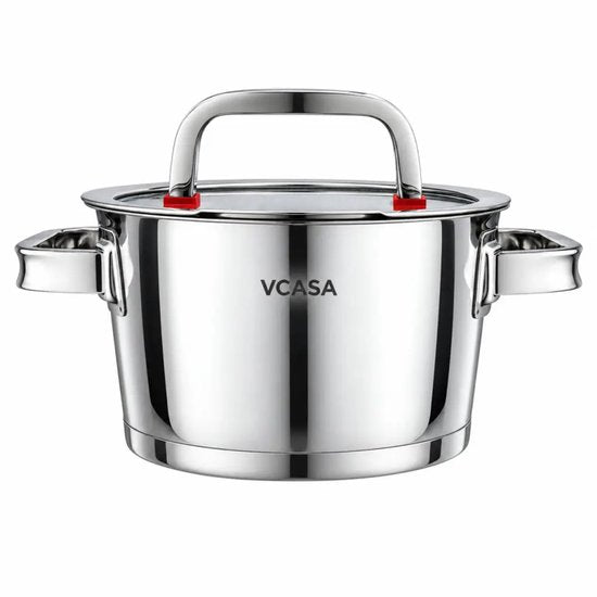 Kookpan 16 cm met glazen afgietdeksel en maatverdeling, 1,6 liter, rvs