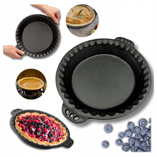 Hage - Kuchenform - Backform - Gusseiserne Kuchenform - Mit Griffen - Robust & Langlebig - Für Kuchen, Quiche, Gebäck & Brot - Ofen & Grill - Ø26 cm - 1 Liter - Schwarz