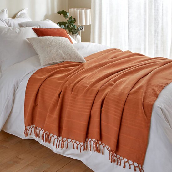 Atmosphera plaid van katoen in terracotta – woondeken 160 x 220 cm – foto 4