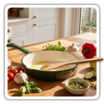 Hage - Koekenpan - Geëmailleerde Gietijzeren Koekenpan - Cast Iron Frying Pan - Geschikt voor Inductie, Gas & Oven - Ø20 x 4.5 cm - Donkergroen