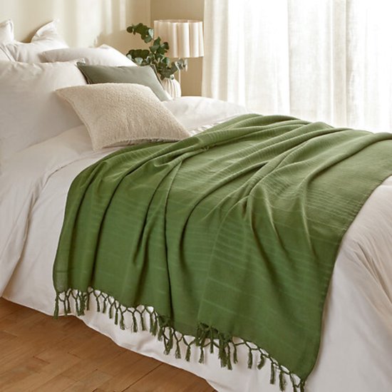 Plaid en coton Atmosphera - Couverture - 160 x 220 cm - Kaki
