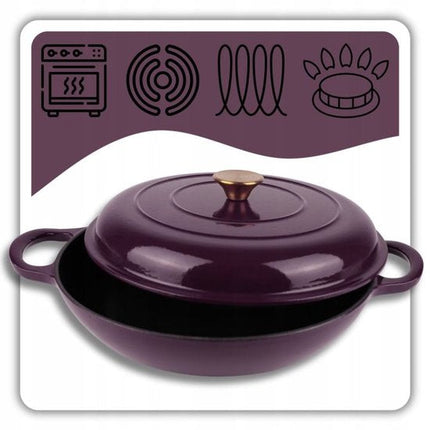 Hage - Braadpan - Lage Gietijzeren Braadpan met Deksel - Geëmailleerd - Oven & Inductie Geschikt - Voor Braden, Stoven en Ovenschotels - 3 Liters - 40.5 x 30 x 10.5 cm - Auberginepaars