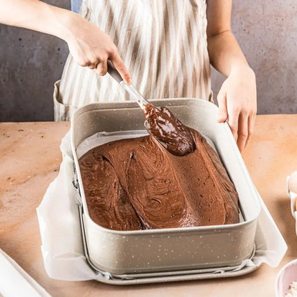 Bakset - Bakvorm met Spatel - Bakvorm met Afneembare Rand - Non-Stick Marmer Coating - Carbon Staal Cakevorm - Rechthoekige Springvorm 39x27 cm - Grijs