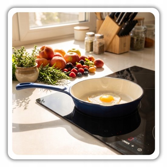 Hage - Ensemble de cuisine 3 pièces - Poêle en fonte 20 cm & Cocotte 5L avec couvercle - 2 Moulins à sel et poivre manuels 100 ml - Émaillé - Induction, Gaz & Four - Bleu