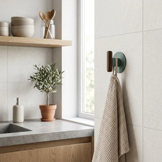 5Five Cassie zelfklevende haakjes van hout – set van 2, bruin/beige – foto 3