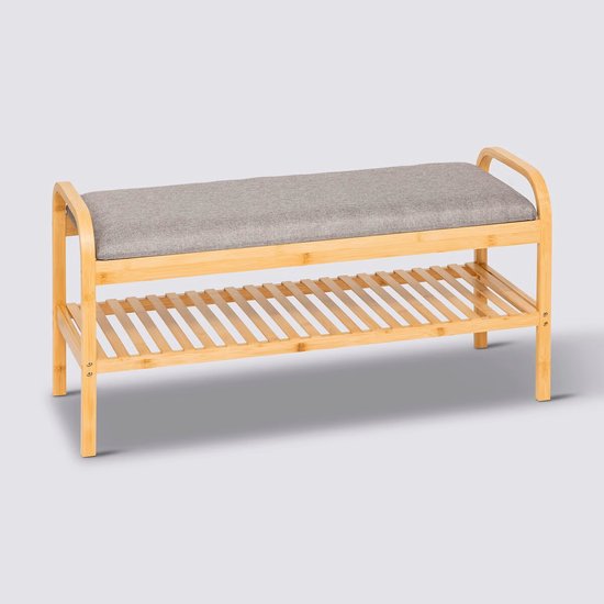 5Five Schoenenrek Bankje - 2-laags - bamboe / kunststof - 90 x 34 x 45 cm - voor 4 paar schoenen
