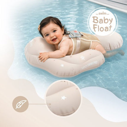 Sipo - Swim Pro - Baby Zwemband met Zitje - Opblaasbare Zwemtrainer Baby - Baby Float met Veiligheidsgordels - Zwemring voor Baby & Peuter 6-36 Maanden - 11-18 kg - 70 x 48 cm - Beige