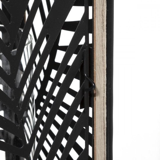 Lanterne - photophore - noir - bois - 38 cm - verre intérieur inclus