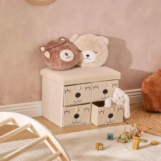 Atmosphera Kids Ezzio opvouwbare opbergpoef – beige, 4 lades, 39 x 38 x 50 cm – foto 3