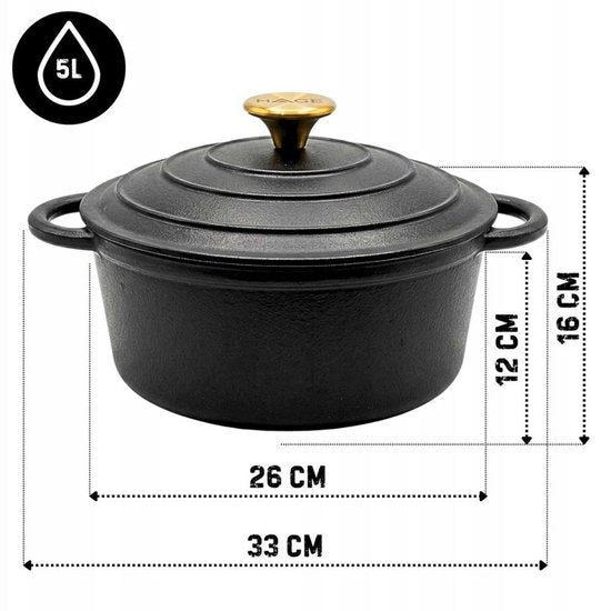 Hage gietijzeren braadpan met deksel – geëmailleerd, 5 liter, Ø 26 cm – foto 2