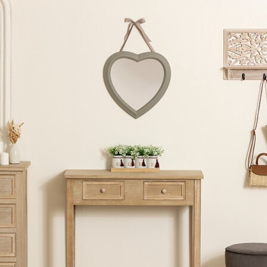 Heart-Shaped Mirror - Wall Mirror with Alexia Ribbon - Decorative Heart Mirror - Modern Mirror for Bedroom & Hallway - 40 cm - Taupe
