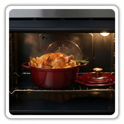 Hage - Braadpan - Geëmailleerde Gietijzeren Braadpan - Casserole - Geschikt voor Inductie, Gas & Oven - Inclusief Pannenonderzetter & Handgreepbeschermers - 4 Liter - Ø24 x 12 cm - Rood