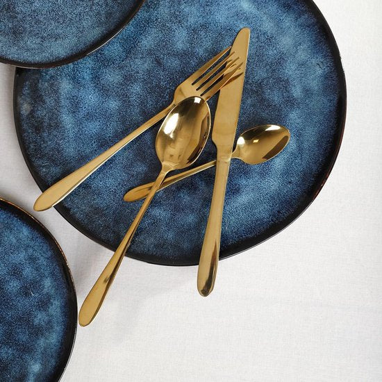 HOMLA - Abele Besteckset - 16-teiliges Luxus-Besteckset - Schillerndes Besteckset - Modernes Tafelbesteck - Löffel, Gabeln & Messer - Edelstahl - Gold