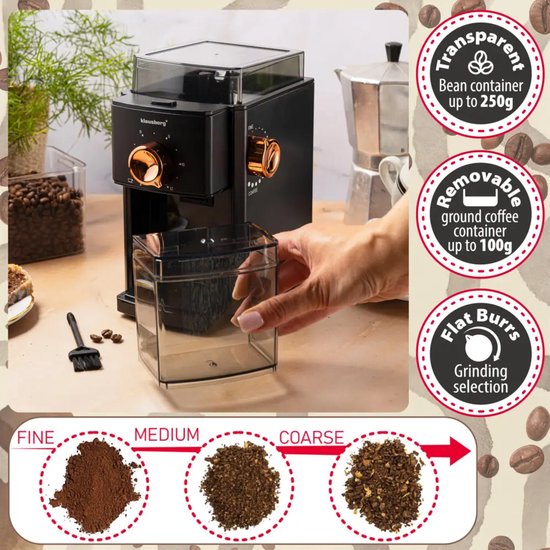 Klausberg koffiemolen flat burr – maalgraad instelbaar, tot 12 kopjes, 150 W – foto 6