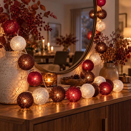 Atmosphera lichtslinger met 20 gekleurde bollen, 435 cm, warm wit led-licht, stekker
