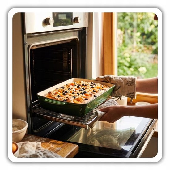 Hage - Gietijzeren Ovenschaal - Ovenschaal - Geëmailleerde Bakvorm - Voor Ovengerechten, Vlees, Taart en Ovenschotels - 3. 5 Liters - 32 x 23,5 x 6 cm - Flesgroen