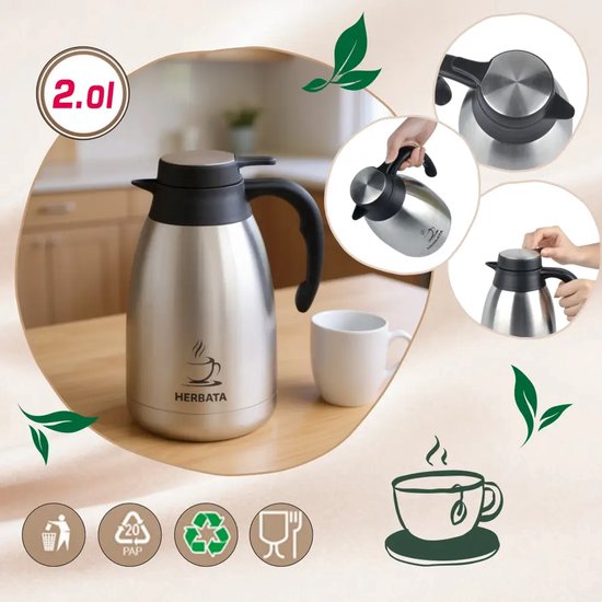Kinghoff KH-2095 thermoskan 2 liter met TEA-label – dubbelwandig RVS – foto 6