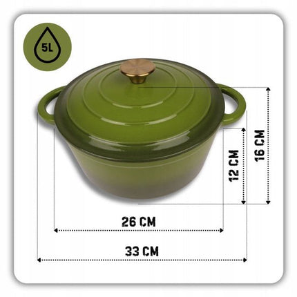 Hage - Gietijzeren Kookset 4-Delig - Braadpan 5L 26 cm met Deksel & Koekenpan 20 cm - 2 Zout- en Pepermolens 100 ml - Geëmailleerd - Inductie, Gas & Oven - Keramische Maalschijven - Olijfgroen