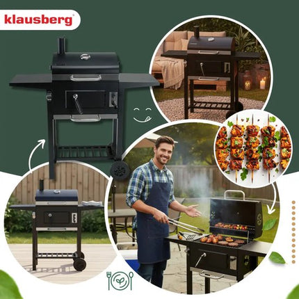 Klausberg Houtskoolbarbecue met Deksel en Thermometer - 42 x 30 cm - Verrijdbare BBQ met Zijtafels