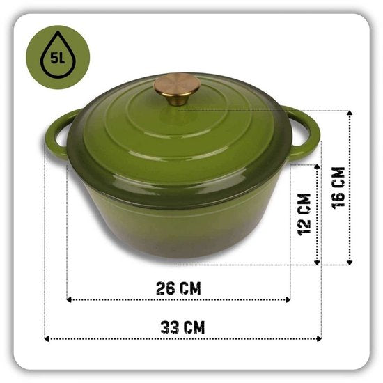 Hage geëmailleerde gietijzeren kookpan – 5 liter, Ø 26 cm, olijfgroen – foto 3