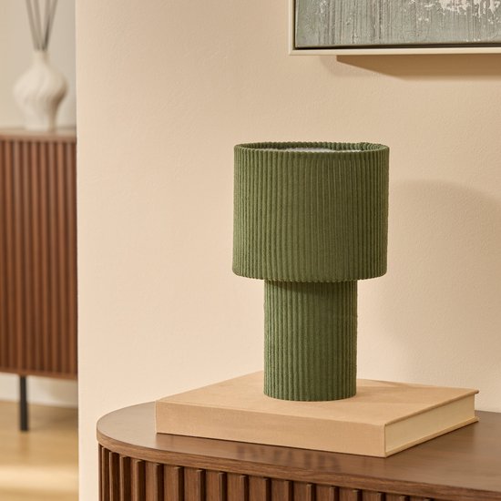 Atmosphera Jolina corduroy tafellamp groen – geribbeld katoen, Ø 17 x 28 cm – foto 4