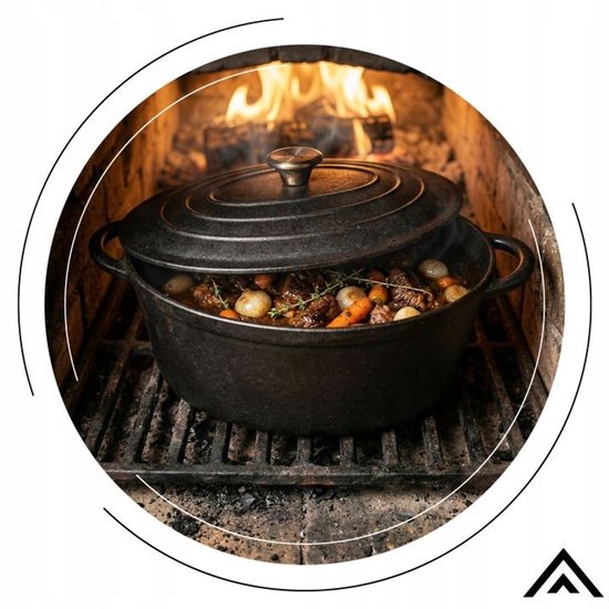 Hage - Bräter - Gusseiserner Bräter mit Deckel - Für Induktion, Gas, Backofen, Grill und Feuer - 6,2 Liter - 34 x 25 x 13,5 cm - Schwarz