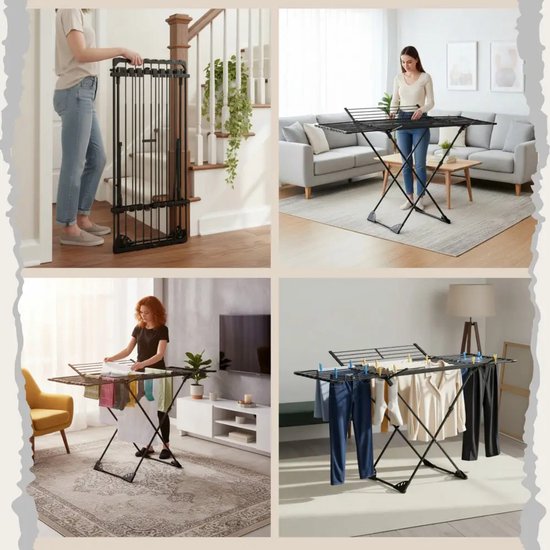 Kinghoff Faltbarer Wäscheständer – Bis zu 20 kg – 108-180 cm – Schwarz