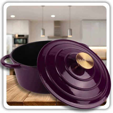 Hage - Gietijzeren Braadpan - Geëmailleerde Stoofpan met Deksel - Kookpan - Sudderpan - Bakpan - Inductie, Gas & Oven - 3 Liters - Ø22 x 13 cm - Aubergine Paars