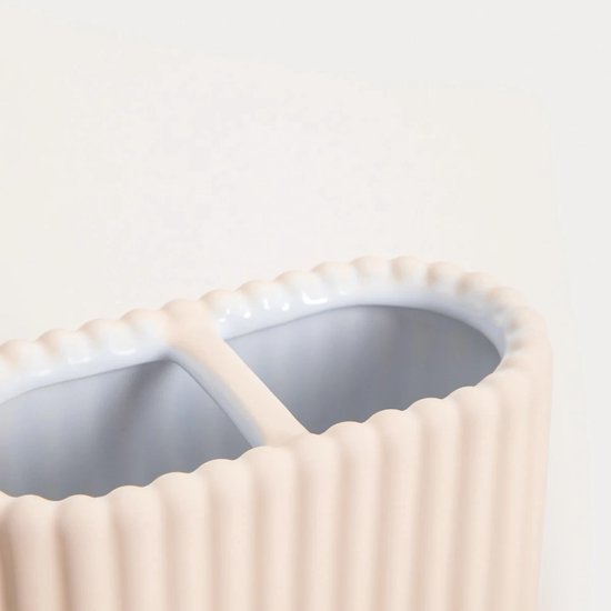Homla Solvani badkamerbeker – tandenborstelhouder met ribbels, beige – foto 2