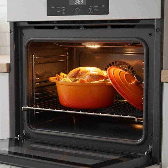 Hage - Kochtopf - Gusseisentopf mit Deckel - Emailliert - Induktions- & Ofengeeignet - Inklusive Mini-Ofenhandschuhen & Untersetzer - Zum Braten, Schmoren, für Suppen & Brot - 4 Liter - Ø24 cm - Orange