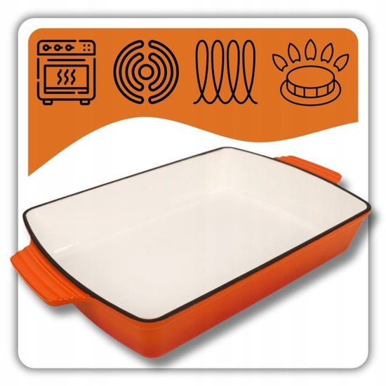 Hage - Gietijzeren Ovenschaal - Ovenschaal - Geëmailleerde Bakvorm - Voor Ovengerechten, Vlees, Taart en Ovenschotels - 3. 5 Liters - 32 x 23,5 x 6 cm - Oranje